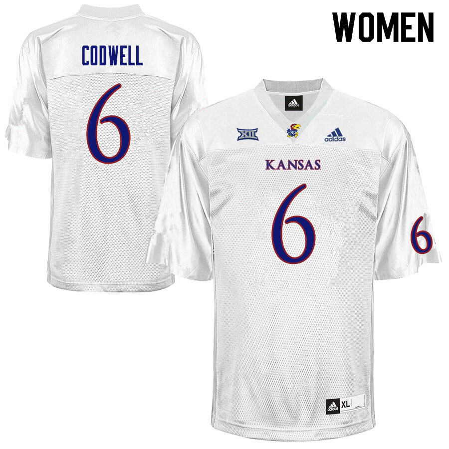 Women #6 Jack Codwell Kansas Jayhawks College Football Jerseys Sale-White - Click Image to Close